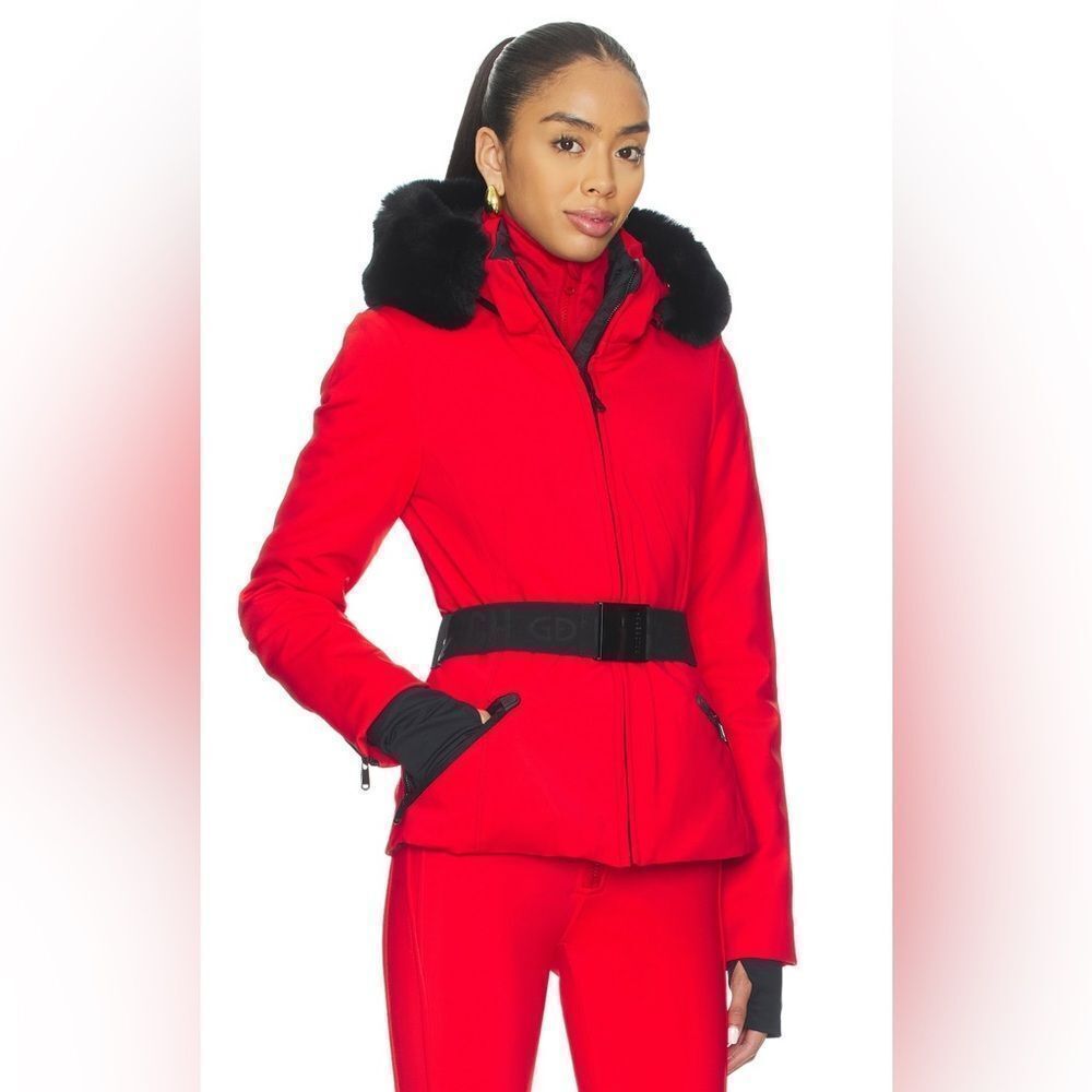 Goldbergh HIDA Belted Ski Jacket Fur US 4 Waterproof Red Flame